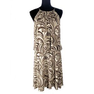 Maggie London Brown White Abstract Print Halter Blouson Dress Size 14